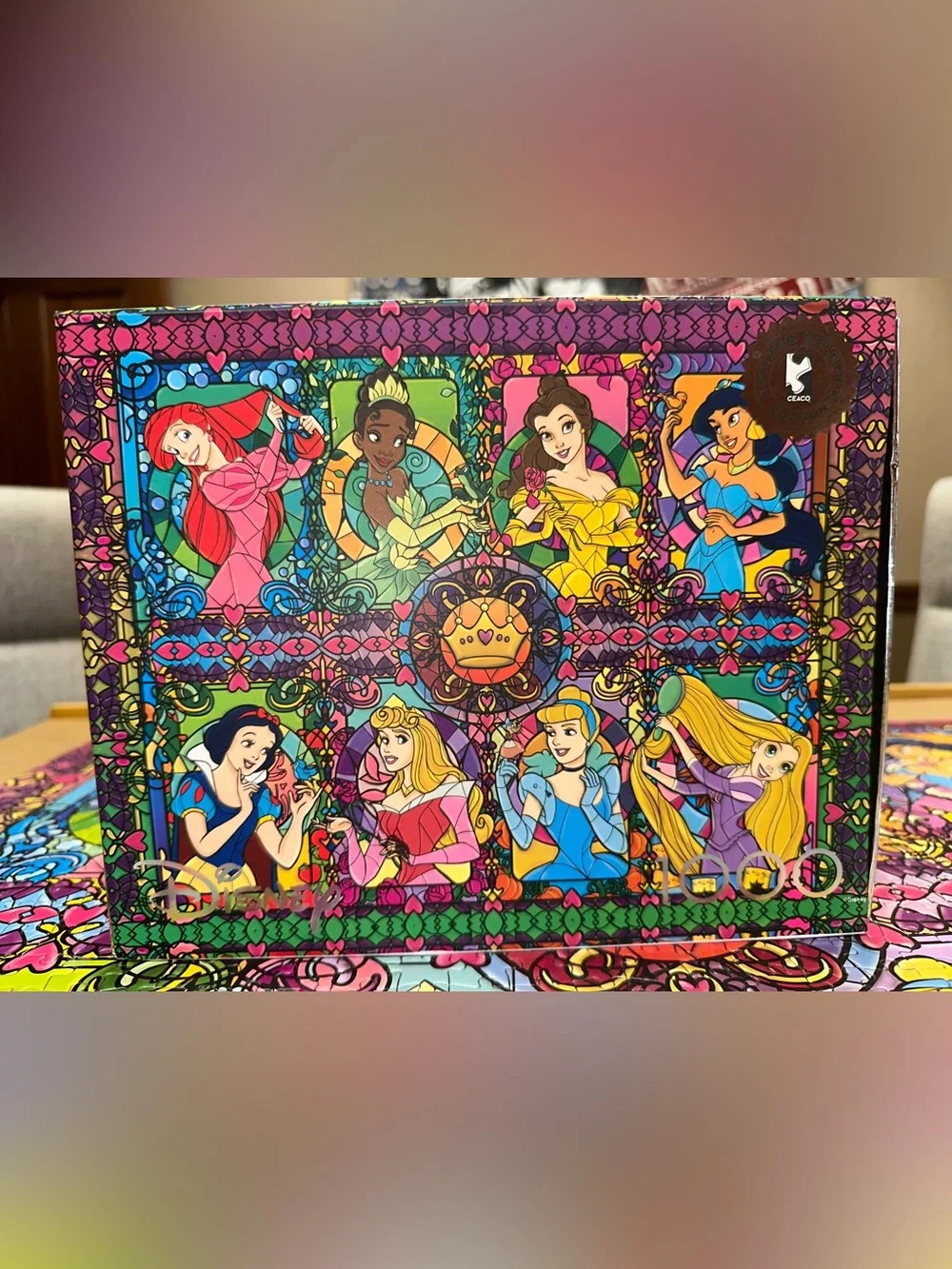 Disney Ceaco STAINED GLASS PRINCESS 1000 Piece PUZZLE Silver Edition 100% Compl